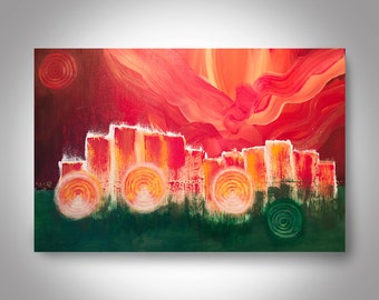 Acrylic Abstract Painting - 36 x 24 Red Painting , Canvas Painting, Wall Painting, Home Decor, Art by Brian Hill, Rush of Light
