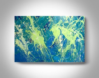 Pintura abstracta acrílica - 36 x 24 Pintura azul, Pintura de lienzo, Pintura mural, Decoración del hogar, Arte de Brian Hill, Primer verde
