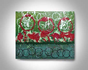 Acrylic Abstract Painting 30 x 24, Red , Green Painting,  Wall painting, Canvas Art, Modern Art, Brian Hill, Home Decor