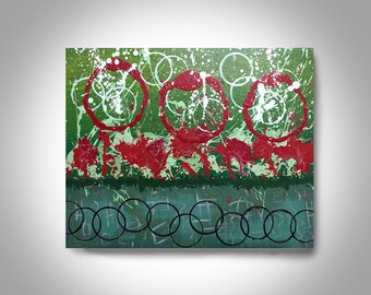 Pintura abstracta acrílica 30 x 24, Rojo, Pintura verde, Pintura mural, Arte de lienzo, Arte moderno, Brian Hill, Decoración del hogar