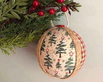 Rustic Farmhouse Fabric Ball Christmas Ornament