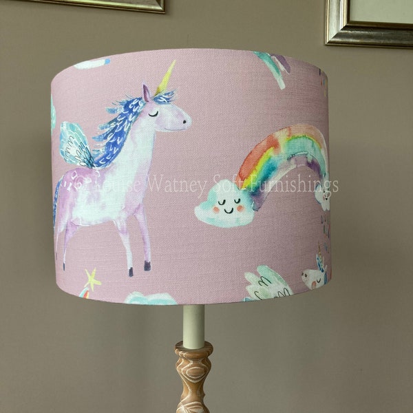 Handmade Voyage Maison Unicorn Dance in Blossom Pink Lampshade - Childrens bed play room