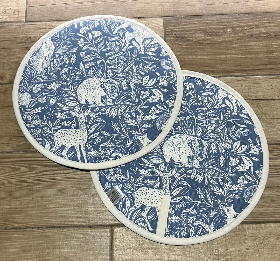 Handmade Pair of Aga Hob Covers Woodland Animals Blue Etsy UK
