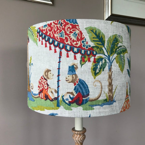 Handmade Cheeky Fun Monkeys with Parasols Lampshade - Linen Fabric