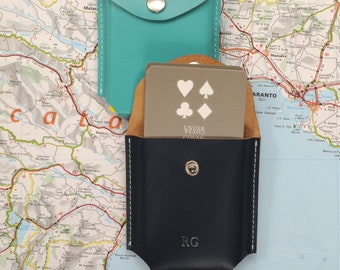 Colourful Initialled Leather Playing Cards Case