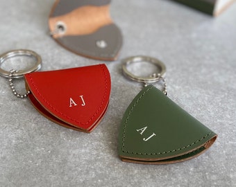 Personalised Recycled Leather Pick Plectrum Holder Keychain with Initials Option of 25 Colours