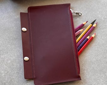 Recycled Leather Pencil Case For Flip Flap Journal; Available in 26 Vibrant Colours