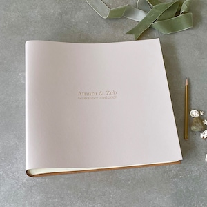 Tell Your Story – Eco Leather Wedding Photo Album with 4 Lines of Personalised Text in a Fine, Subtle Script (28 Colours)