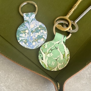 Marble Pattern Recycled Leather Personalised Key Ring / Key Chain