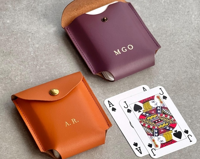 Personalised Playing Cards Case Recycled Leather Holder Made In over 25 Colours