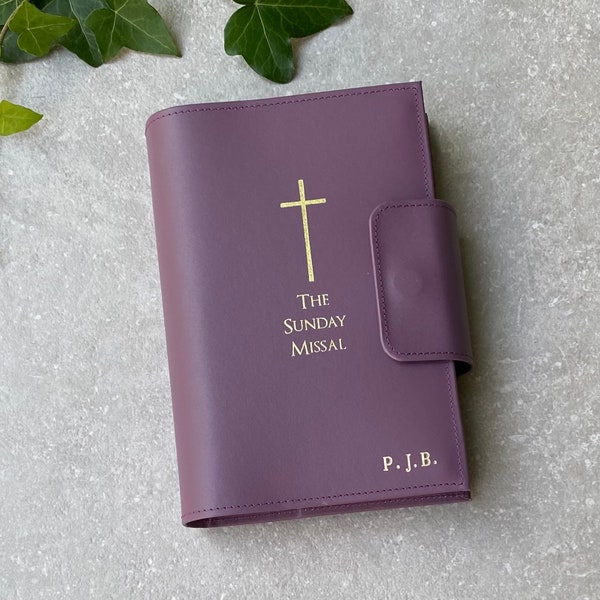 Personalised Recycled Leather Sunday Missal Cover in a Choice of 26 colours