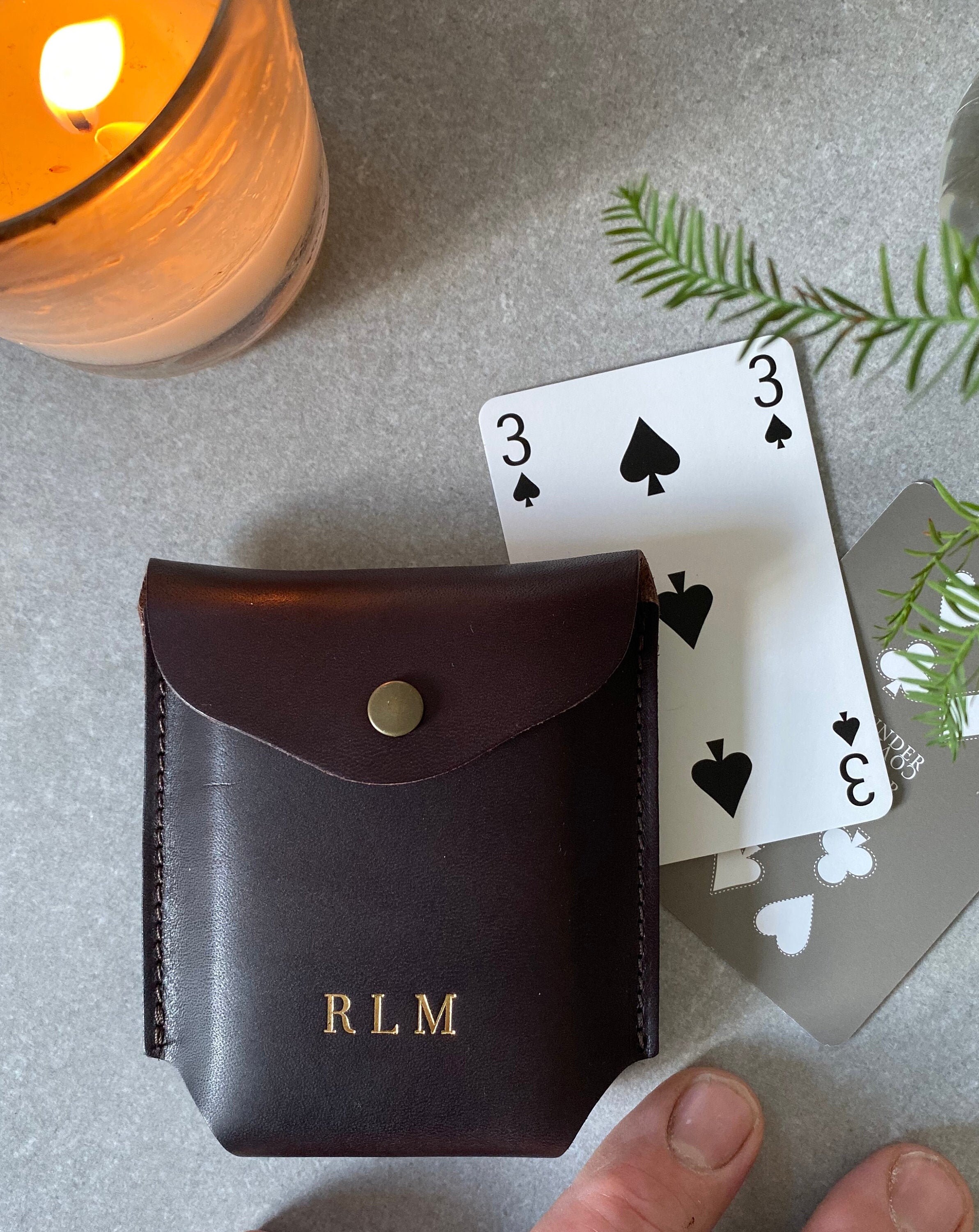 Initialled Leather Playing Card Case With Playing Cards - Etsy