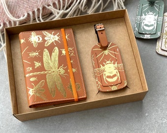 Bug and Bee Recycled Leather Passport Cover And Luggage Label