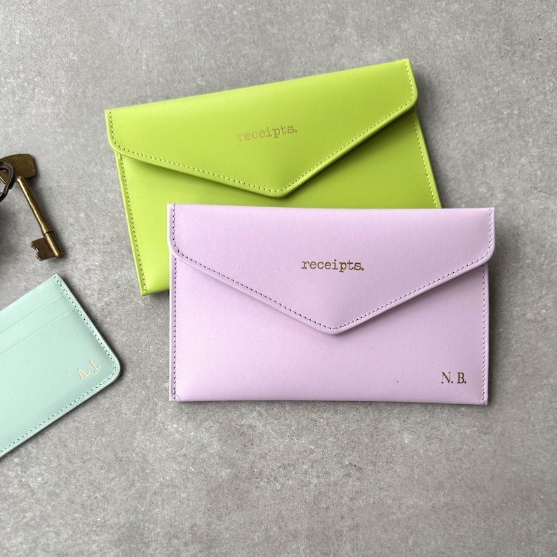 Personalised Receipts Envelope, Money and Card Purse, Travel Documents Organiser Recycled Leather image 1
