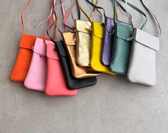 Bolsa transversal de couro para celular
