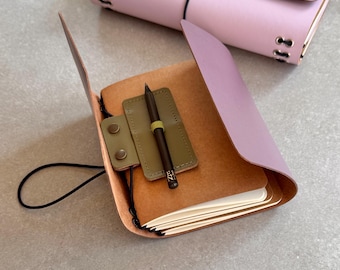 Recycled Leather Clip-On Pen Holder for Flip Flap Notebook – 26 Vibrant Colours