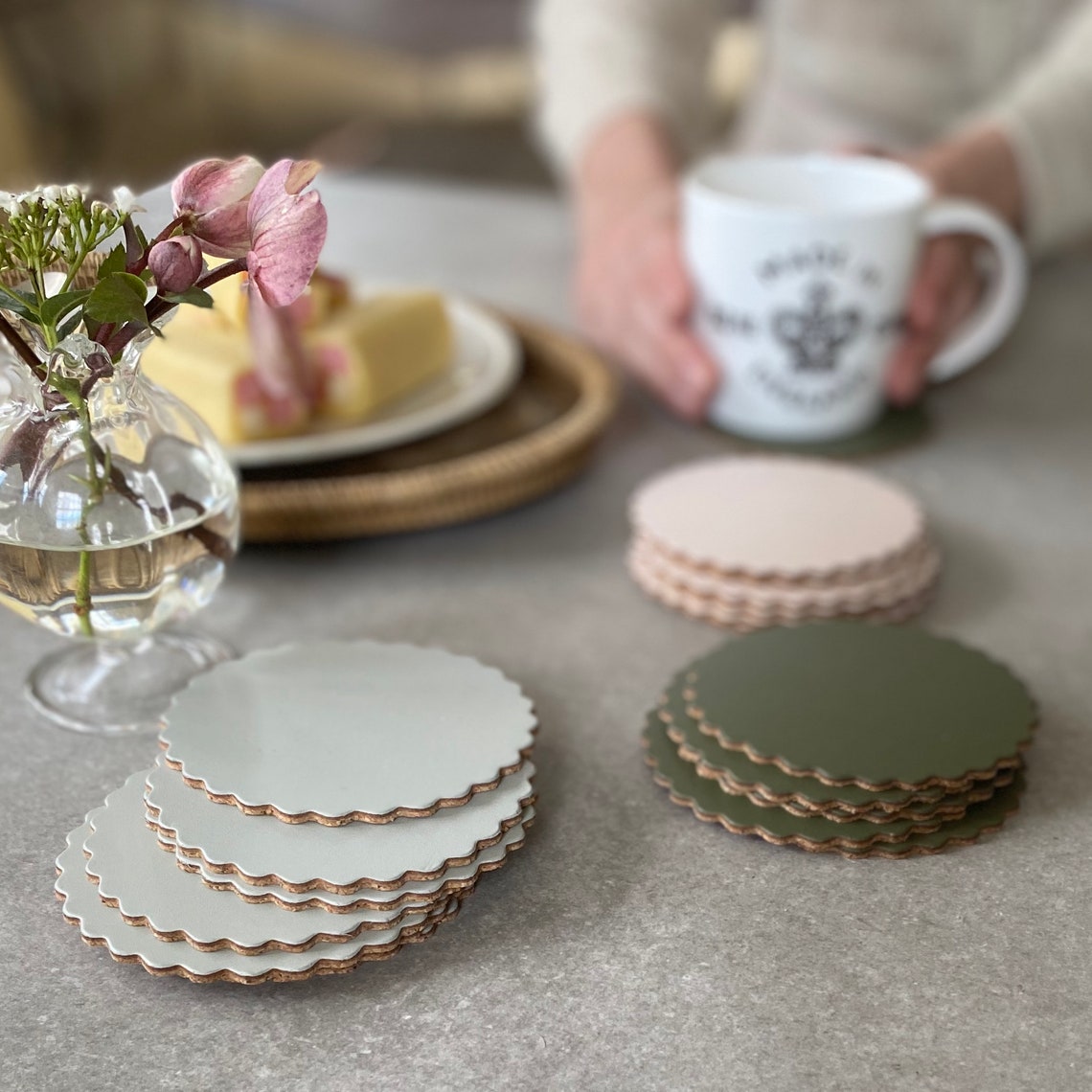 Table Place Mats and Coasters Scallop Edge Recycled Leather Etsy UK