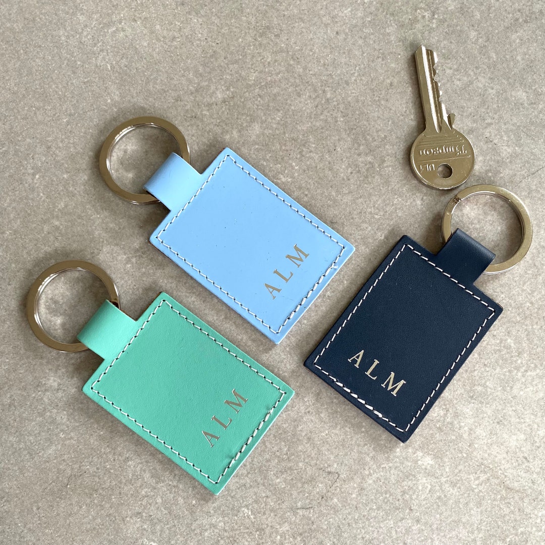 Personalized Initials on Recycled Leather Keyring Key Chain Fob - Etsy