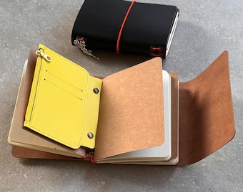 Recycled Leather Zip Card Case For Flip Flap Journal; Available in 26 Vibrant Colours