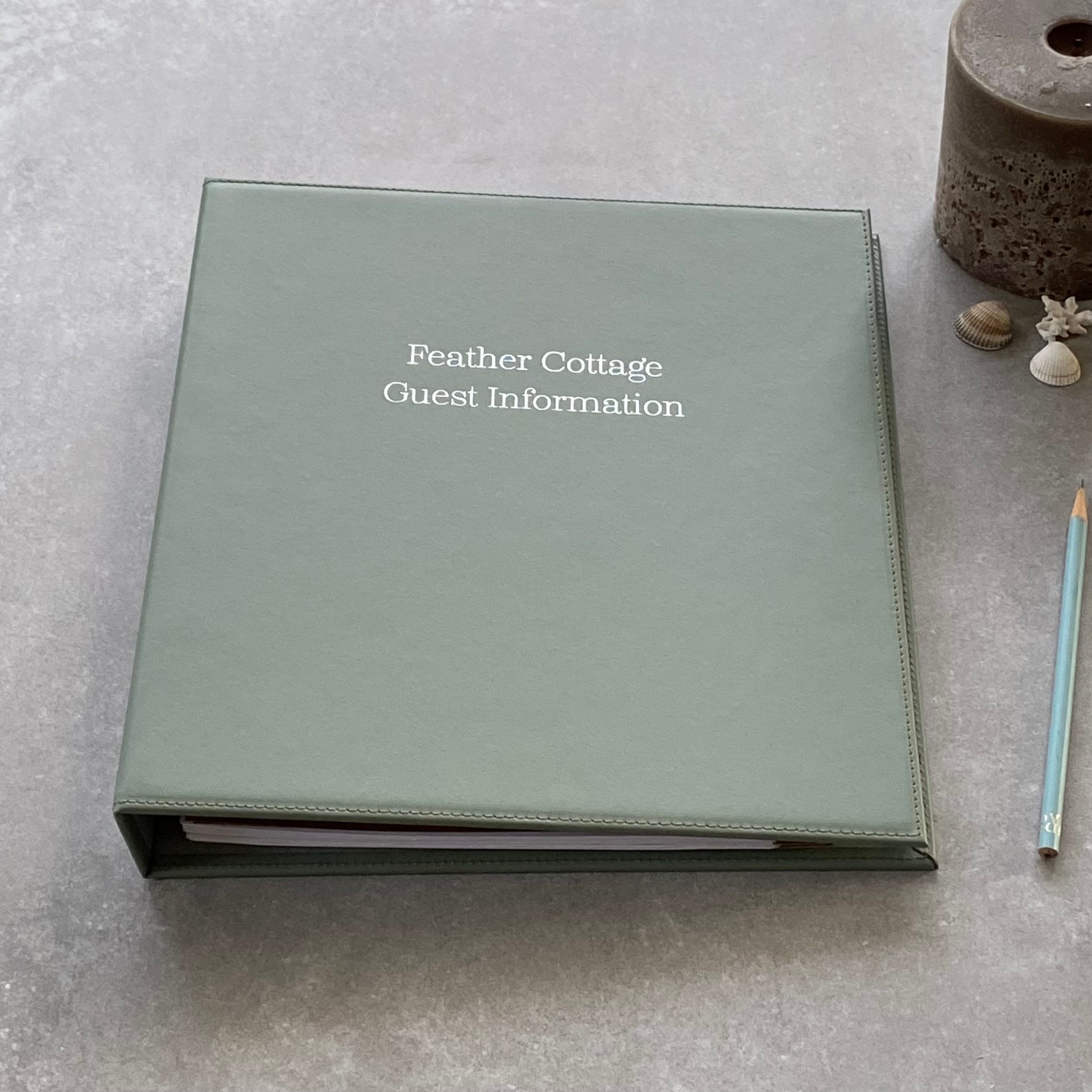 Guest Welcome Folder Ring Binder Recycled Leather Personalised