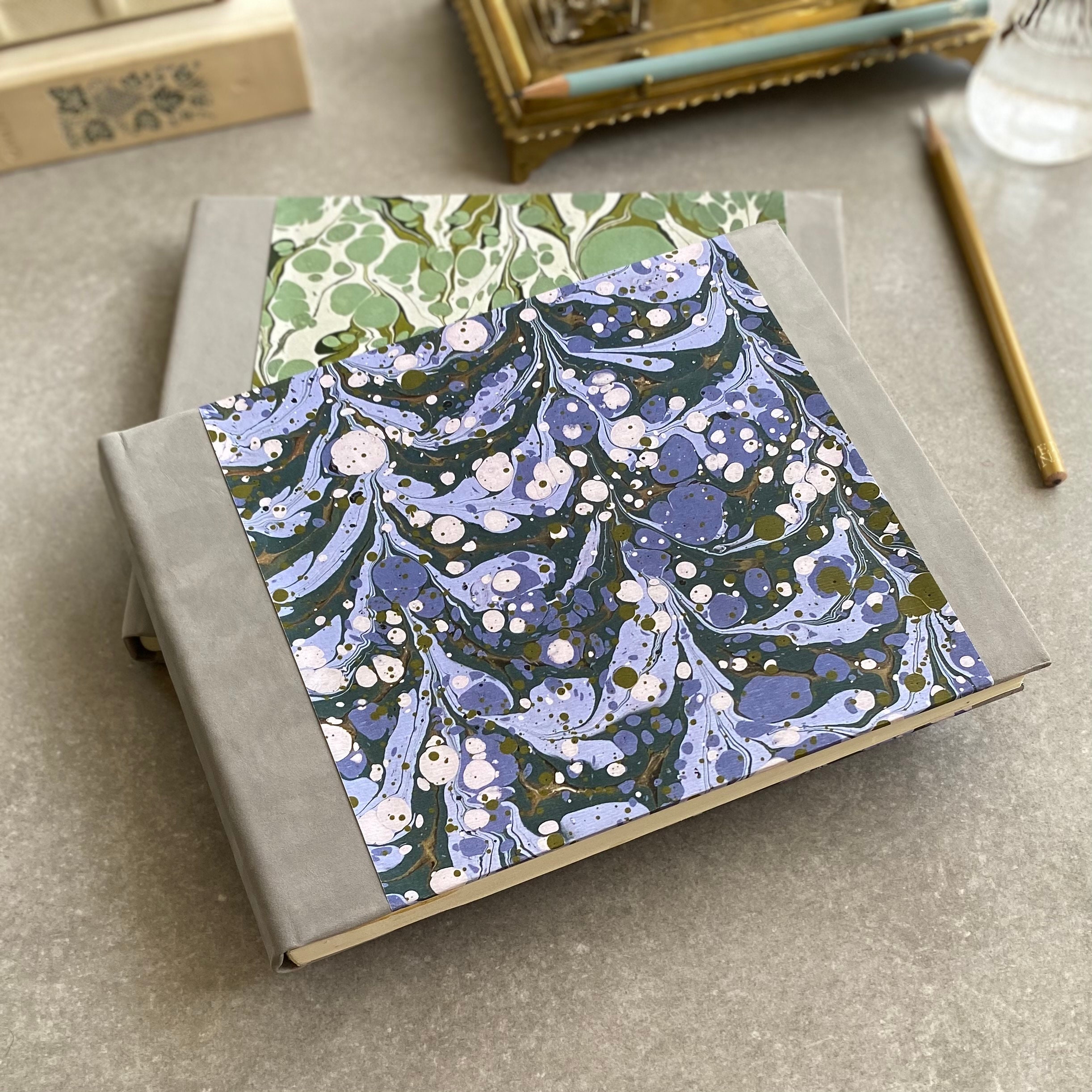 Marble Design Guest Book / Notebook / Sketch book with Nubuck Leather Detail