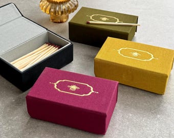 Bee Motif Refillable Handmade Fabric Matchbox - Choice of 5 Colours