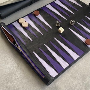 Personalised Backgammon Luxury Leather Travel Backgammon Roll Violet And Lilac - 6 Colour Ways