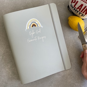 Pasta personalizada A4 com argolas, arco-íris, couro laminado à mão para receitas, certificados, informações