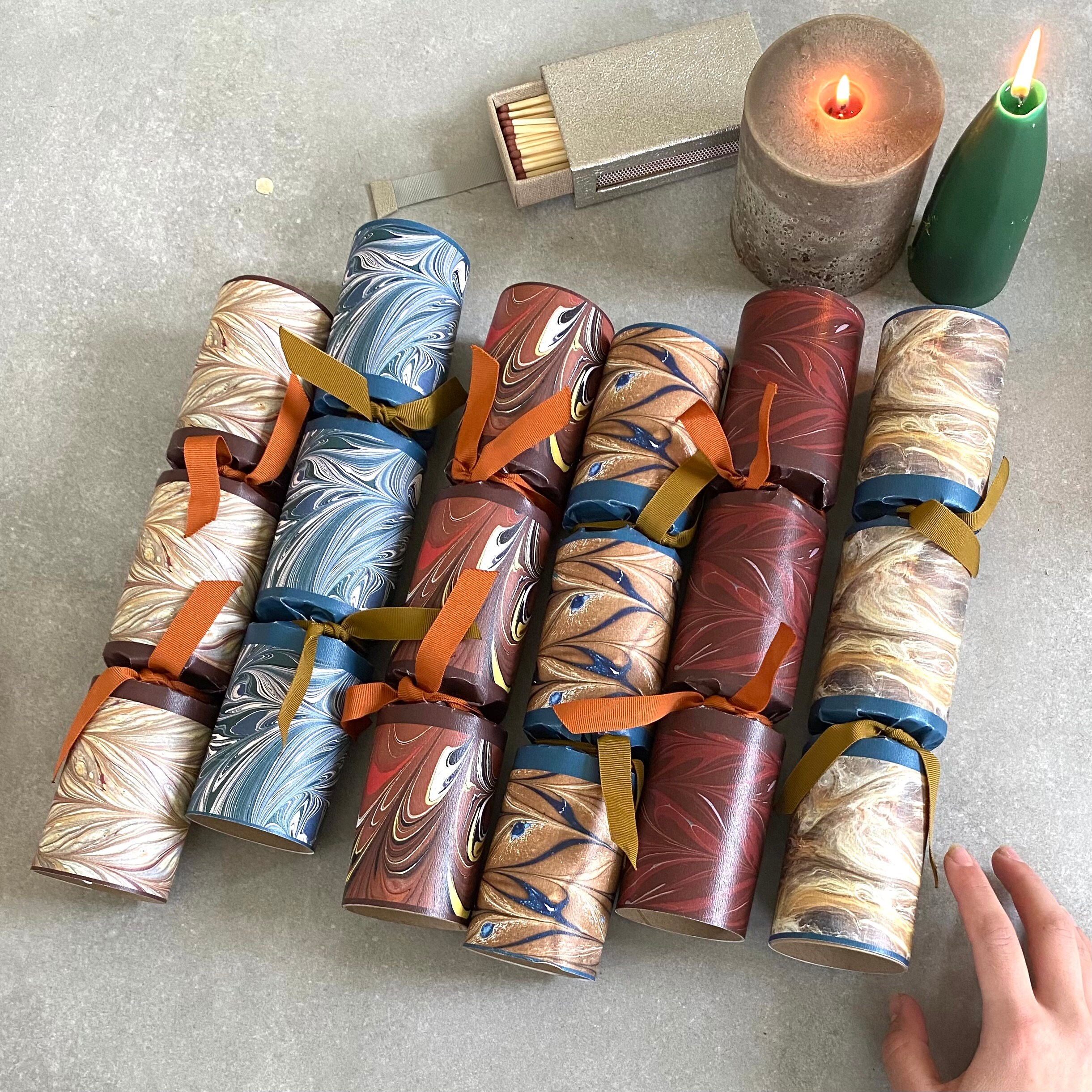 Christmas Crackers Marbled Earth Tones handmade Leather Gifts box
