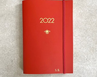 2022 diary recycled leather handmade - Elastic fastening, vertical columns