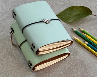 Personalised Recycled Leather Flip Flap Journal /Bi Fold Trifold Binding Cover A6 Your Way!
