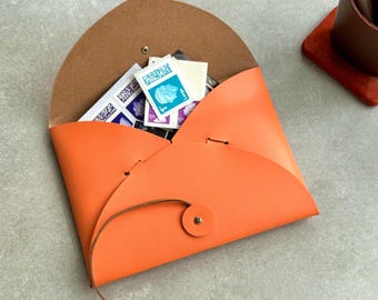 Enveloppe de rangement pour reçus/voyages : cuir recyclé avec rondelle et fermeture à attache