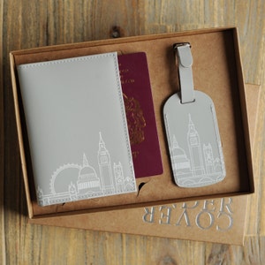 Leather London Skyline Passport Cover And Luggage Label
