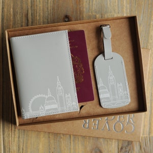 Leather London Skyline Passport Cover And Luggage Label image 1