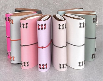 Personalised Recycled Leather Flip Flap Journal /Bi Fold Trifold Binding Cover A5