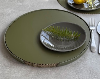 Set of 6  Large  Table Place Mats Scallop Edge - Recycled Leather - Cork Backed