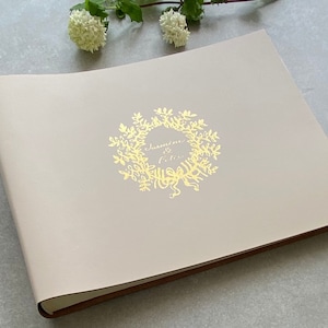 Large Personalised Photo Album – Recycled Leather, 28 Colour Options, Foiled Garland Cover, Ideal for Wedding or Anniversary