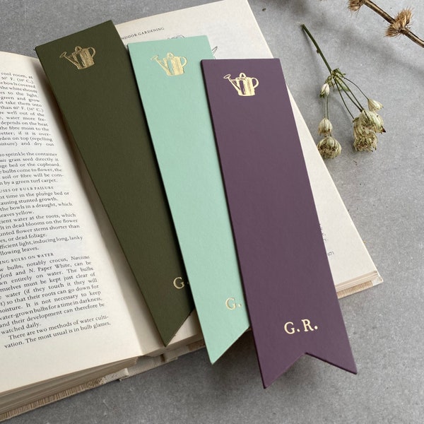 Bespoke Bookmark Recycled Leather With Garden Watering Can Icon