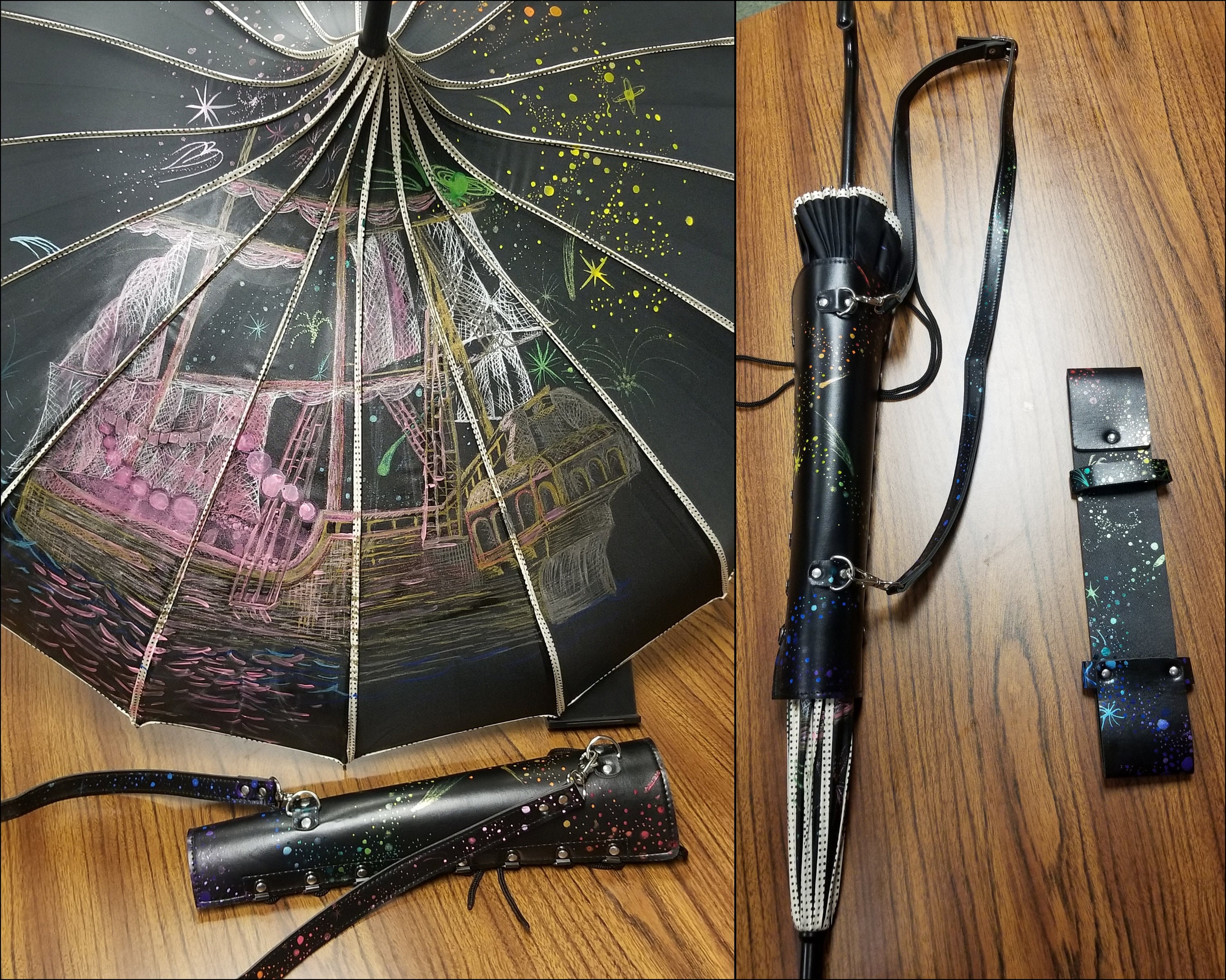 Custom Safe Space Ship Parasol Holster - Pirate Parasol Sling - Umbrella Carrier - Steampunk Accessories