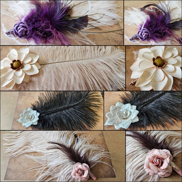 Romantic Cottagecore Feather Fascinators - Storybook Halloween Costume Feathers - Hat Feather Victorian Hair Clip - Garden Fairy Barrette