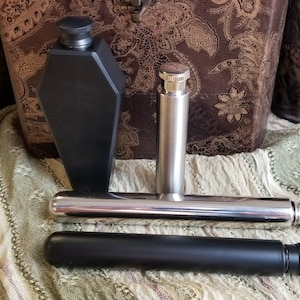 Bodice Chiller Flask - Renaissance Festival Corset Cooler - Drink Me Spooky Halloween Stainless Steel Black Coffin or Tube Flask