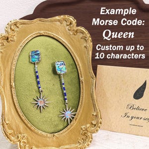 Joyería personalizada con código Morse, pendientes de cristal de lapislázuli, pendientes de piedra lunar con forma de sol, pendientes de piedras preciosas personalizadas, pendientes con mensaje personalizado