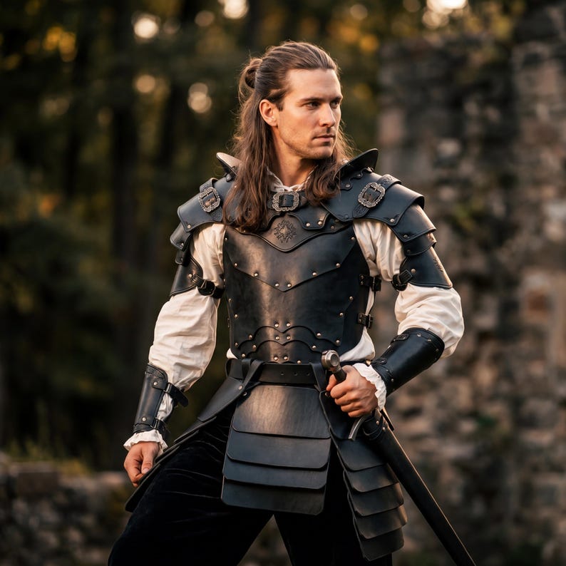 Premium Black Leather LARP Armor Set | Medieval Ranger Knight Cosplay ...