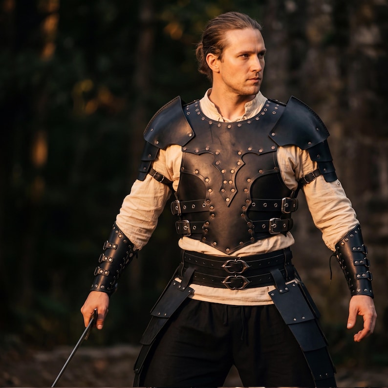 Medieval Rogue LARP Leather Armor Set Men's Black Assassin Cosplay ...