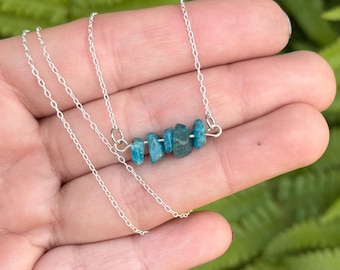 Apatite Crystal Bar Necklace | Minimal Boho Sterling Silver Chain