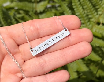 Brunette Necklace | Hand Stamped Jewellery, Western Necklace, Country Music Gift, Sterling Silver Chain
