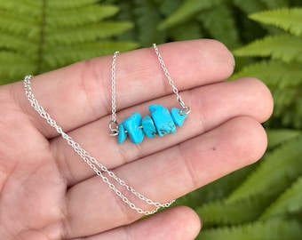Howlite Crystal Bar Necklace | Minimal Boho Sterling Silver Chain