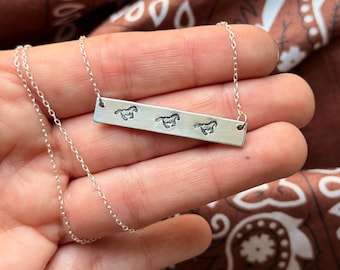 Hand Stamped Wild Horses Necklace | Sterling Silver Chain, Western Style