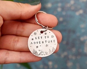 STAMPED KEYCHAIN | Key To Adventure - Custom Keychain - Zipper Pull - Travel Gift - New Home Gift - Key Ring - Motivational Quote