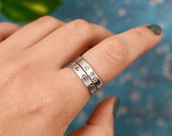 STAR STAMPED RING |  Moon or Star Stamped Ring - Celestial Jewellery - Constellation Jewellery - Adjustable Ring